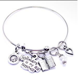 Reading Is My Happiness with Open Book Bangle Bracelet
